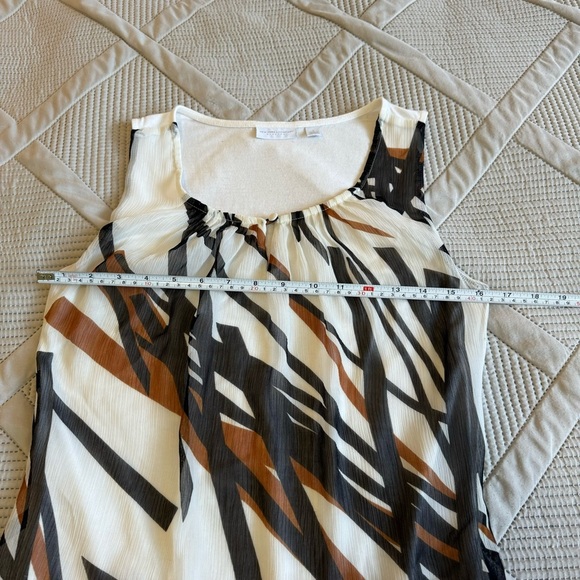 2/$10 New York & Co Tank w/ chiffon overlay Sz S white black & brown pattern - Picture 5 of 9